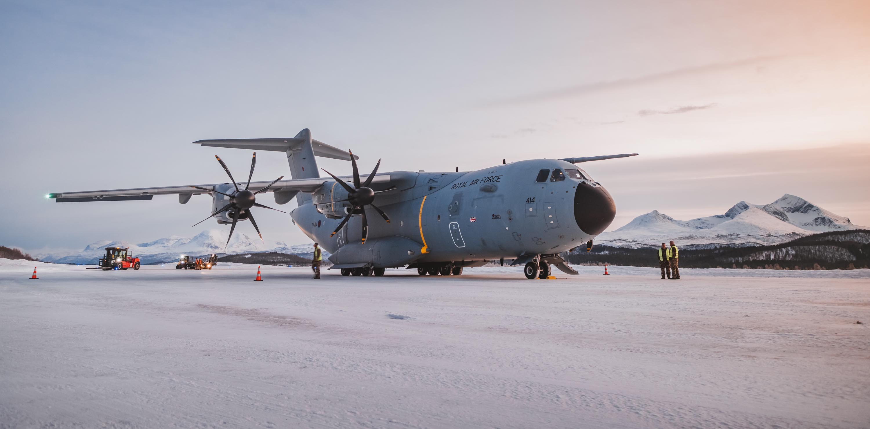 Image shows RAF Atlas on a snowy airfield.